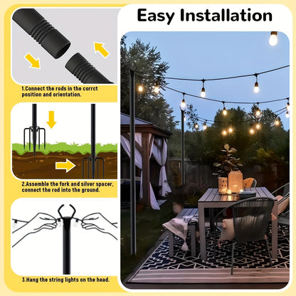 Outdoor String Light Poles 4-Pack 10ft Heavy Duty Metal – Adjustable String Lights Bracket with Hooks, Rustproof Sturdy Stand for Patio Backyard Garden Party Wedding Decor | ShopVora CA
