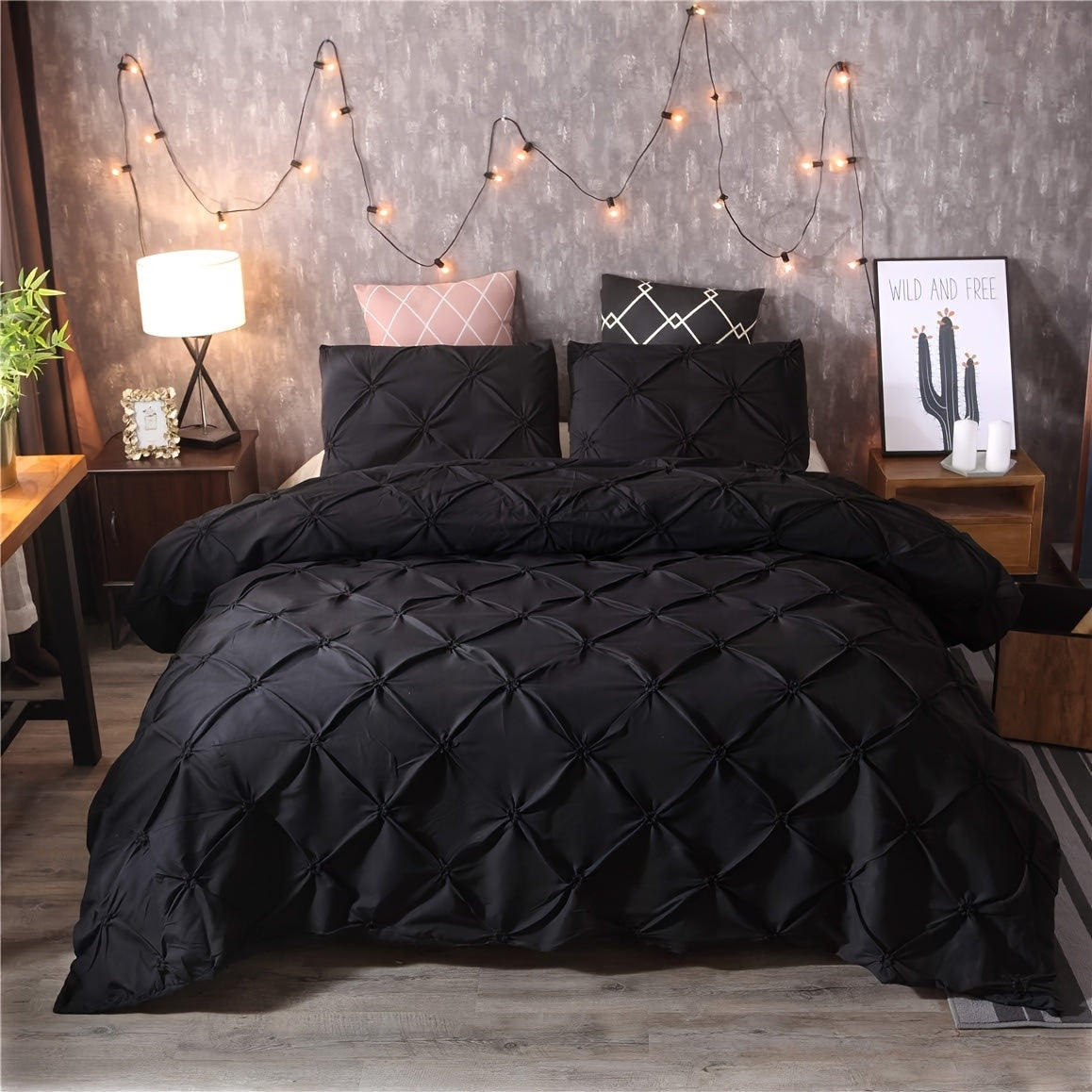 Pinch Pleat Tufted Duvet Cover Set 2/3pcs White – Geometric Comforter Cover with Pillow Shams, Soft All-Season Bedding for Bedroom Decor, Twin Full Queen King
