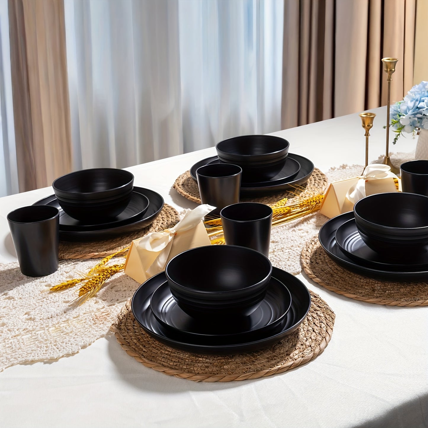 Wheat Straw Dinnerware Set 16 or 32 Piece Unbreakable Dish Set with Plates, Bowls & Cups - Dishwasher Microwave Safe Lightweight Tableware for Camping, Everyday Use & Gifts for Men