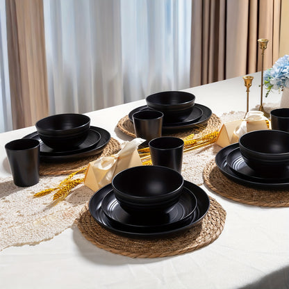 Wheat Straw Dinnerware Set 16 or 32 Piece Unbreakable Dish Set with Plates, Bowls & Cups - Dishwasher Microwave Safe Lightweight Tableware for Camping, Everyday Use & Gifts for Men
