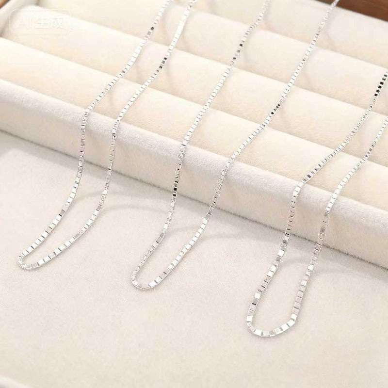 5 925 Sterling Silvery Box Necklaces, Women'S Silvery Necklace, Men'S Silvery Necklace, Fashionable Minimalist, Wedding And Engagement Gifts, Hypoallergenic, 1Mm Wide, Exquisite Holiday Gifts