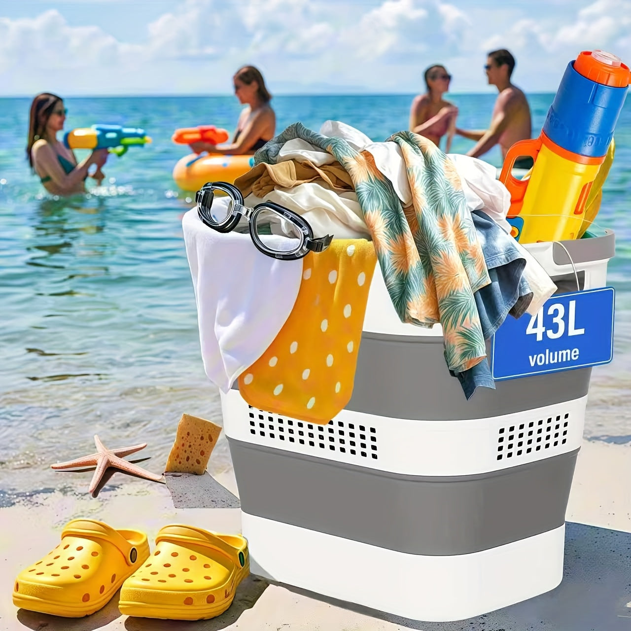 Collapsible Plastic Laundry Hamper 11.36 Gal with Handles – Foldable Space-Saving Clothes Basket for Closet, Bedroom & Laundry Room Organization