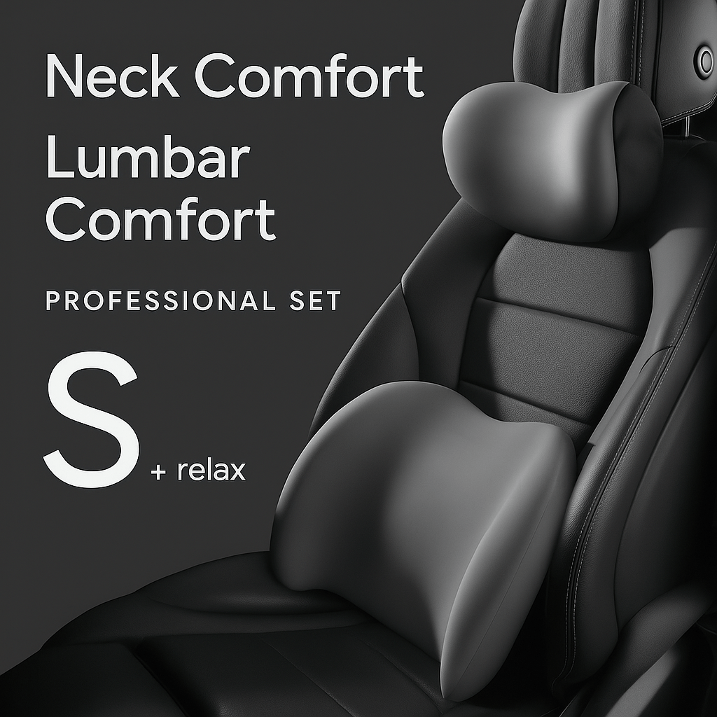 Car Headrest and Lumbar Support Set Autumn/Winter Comfort Upgrade Ergonomic Contoured Design High-Density Foam Filling Long-Distance Driving Comfort Includes