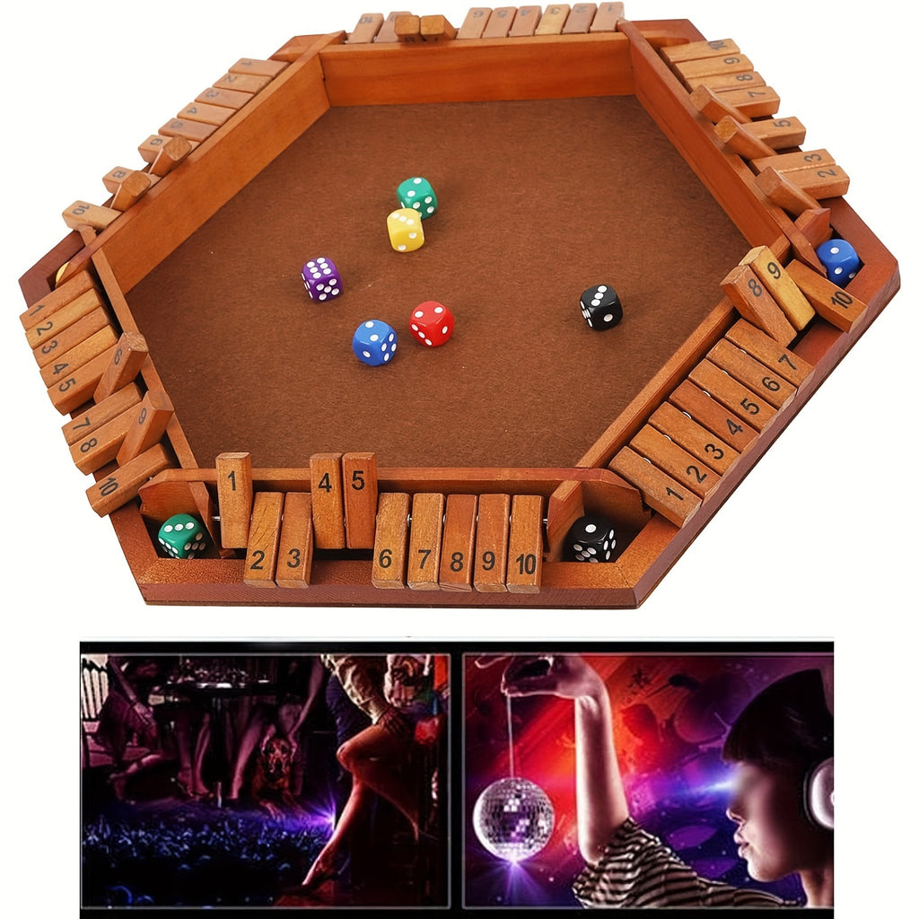 Wooden Closed Box Game for 6-8 People with 16 Dice - Board Game for Parties, Social Gatherings And Holidays - Brown - Games And Entertainment for Home, Bar And Business Use - A Perfect Gift Choice!