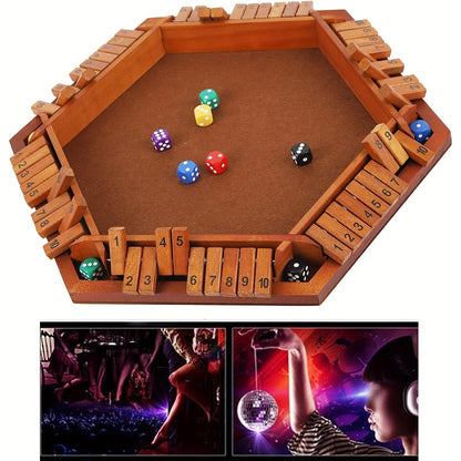 Wooden Shut the Box Dice Game for 6-8 Players with 16 Dice – Party Board Game for Home, Bar & Holiday Gatherings