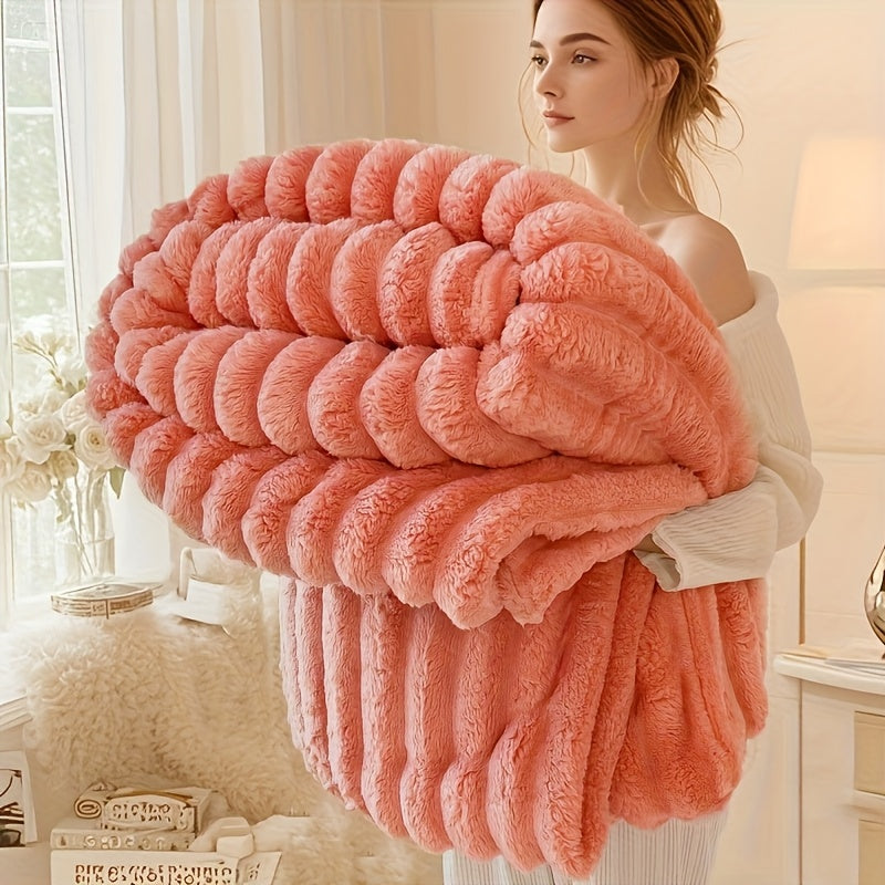 Faux Rabbit Hair Reversible Thermal Blanket – Thickened Soft Plush, All-Season Nap Blanket for Bed Sofa Office & Camping, Throw to King Size – White, Dark Gray, Pink & Blue
