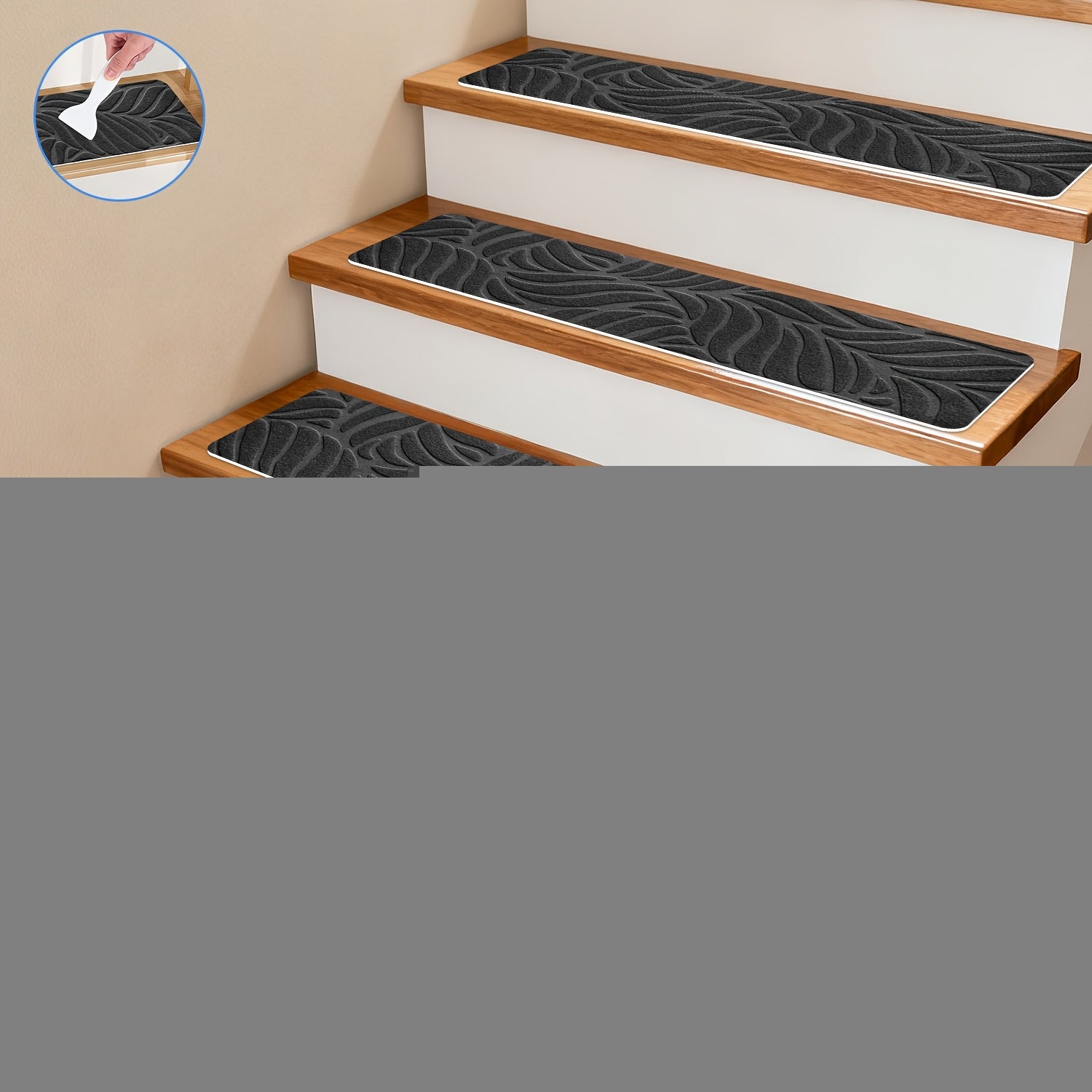 Anti-Slip Self-Adhesive Stair Treads – 3D Embossed, 30x8 Inch, 7/15-Piece Set, Indoor & Outdoor Stair Mats for Pets & Seniors, No-Tool Install, Scratch Resistant, Cut-to-Fit Design