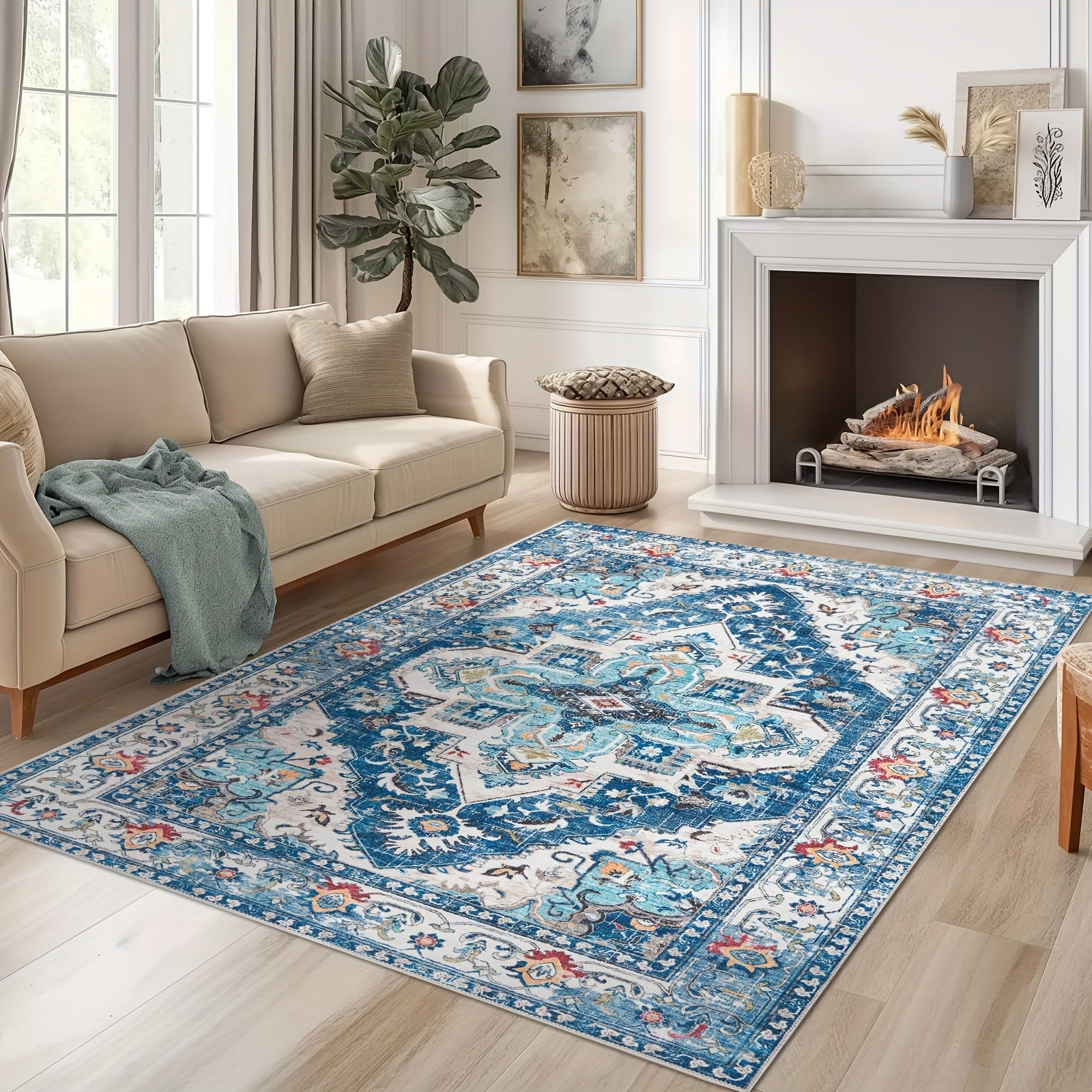 JINCHAN 8x10 Washable Vintage Floral Area Rug – Boho Retro Thin Accent Carpet for Living Room, Bedroom, Kitchen & Farmhouse, Multiple Colours | ShopVora CA