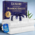 4pcs Bamboo Cooling Bed Sheets Set - Soft, Lightweight And Breathable For Hot Sleeper, Deep Pocket 16.14inch Fitted Sheet, Flat Sheet And 2 Pillowcases, Best For Bedroom Kids Room Child