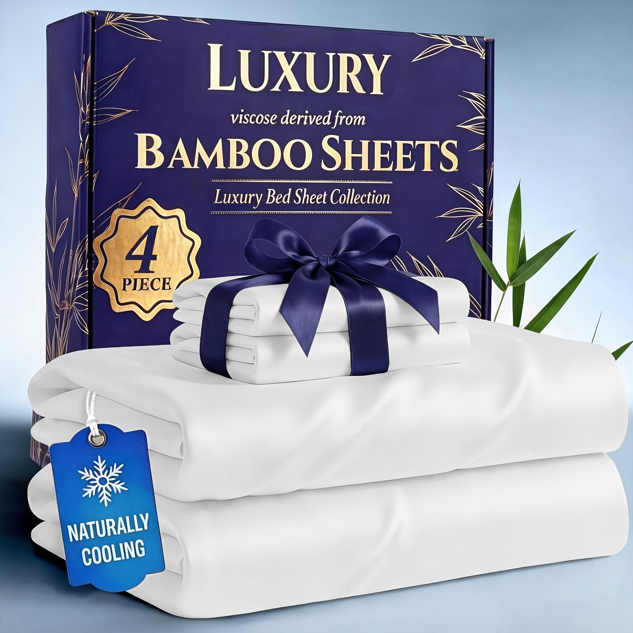 4pcs Bamboo Cooling Bed Sheets Set - Soft, Lightweight And Breathable For Hot Sleeper, Deep Pocket 16.14inch Fitted Sheet, Flat Sheet And 2 Pillowcases, Best For Bedroom Kids Room Child