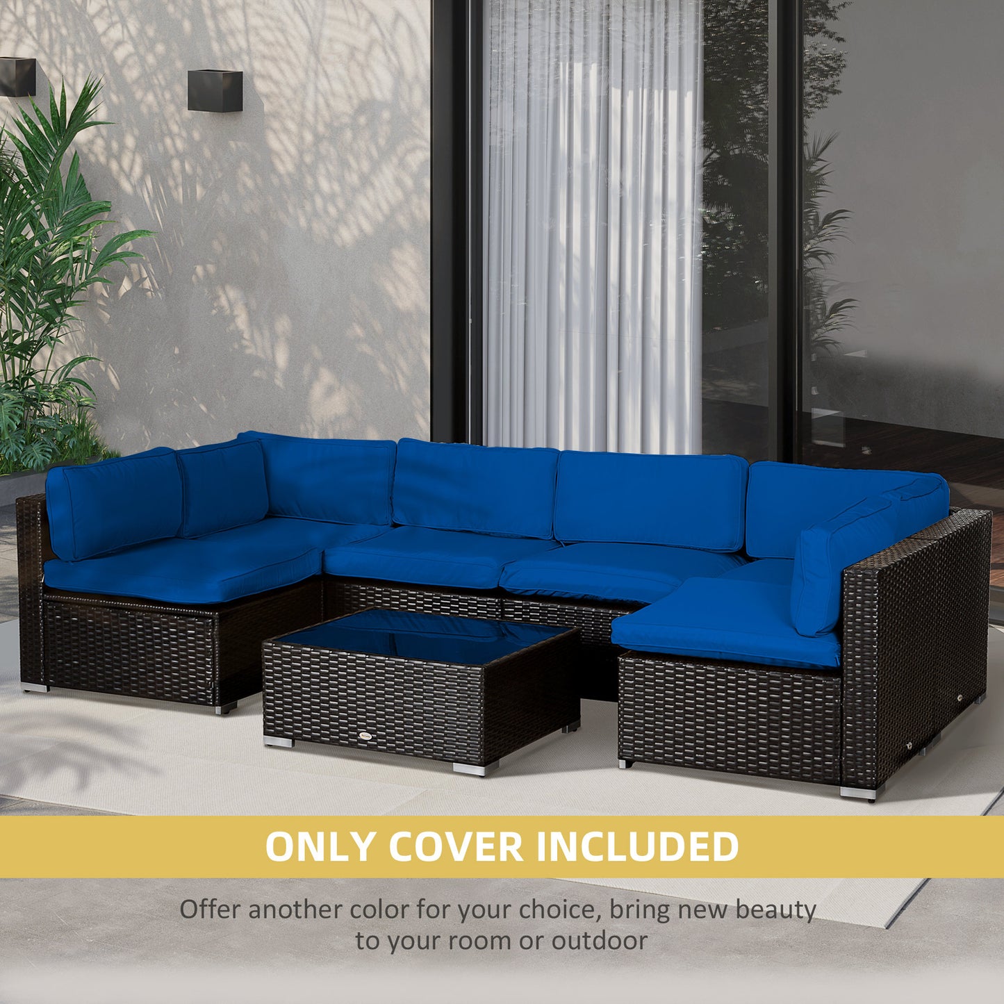 Outdoor Cushion Covers 14 Pcs Replacement for Rattan Sofa Set Polyester Waterproof Dustproof Machine Washable Zipper Closure Navy Blue - Patio Garden Furniture Covers, Canada