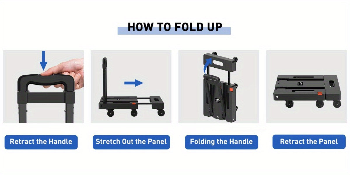 Folding Hand Truck 500 Lbs Heavy Duty, 6-Wheel Collapsible Dolly Cart with Extendable Base, Adjustable Telescoping Handle, 2 Elastic Ropes, Portable Luggage Cart for Moving Shopping Travel Industry