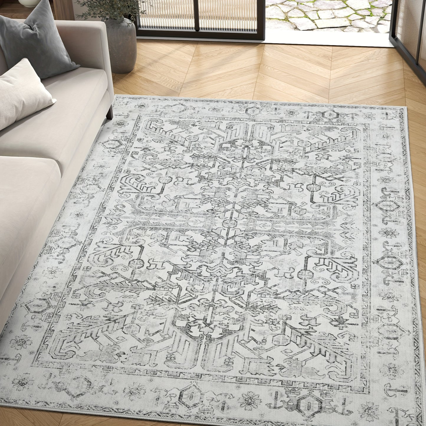 JINCHAN 8x10 Washable Vintage Floral Area Rug – Boho Retro Thin Accent Carpet for Living Room, Bedroom, Kitchen & Farmhouse, Multiple Colours | ShopVora CA