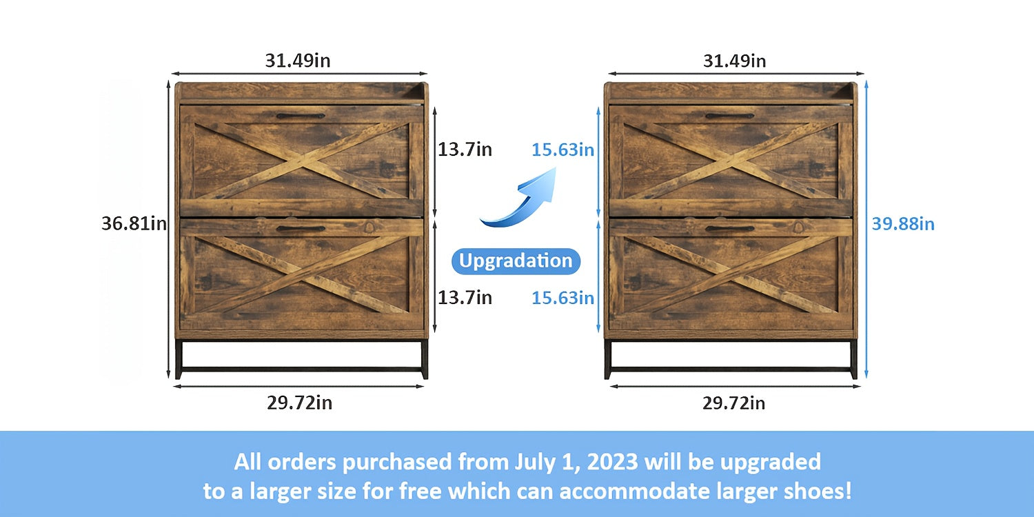 Rustic Brown Wooden Shoe Storage Cabinet With 2 Flip Drawers And Open Storage Shelf, Freestanding Entryway Shoe Cabinet With Metal Legs, Narrow Shoe Rack Organizer With Hidden Design, Holds 12-16 Pairs, Christmas Gift Or Black Friday Deal