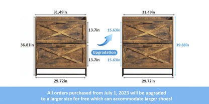 Entryway Shoe Cabinet Rustic Brown with 2 Flip Drawers & Open Shelf - Freestanding Narrow Shoe Rack Organizer Metal Legs Hidden Storage Holds 12-16 Pairs - Canada