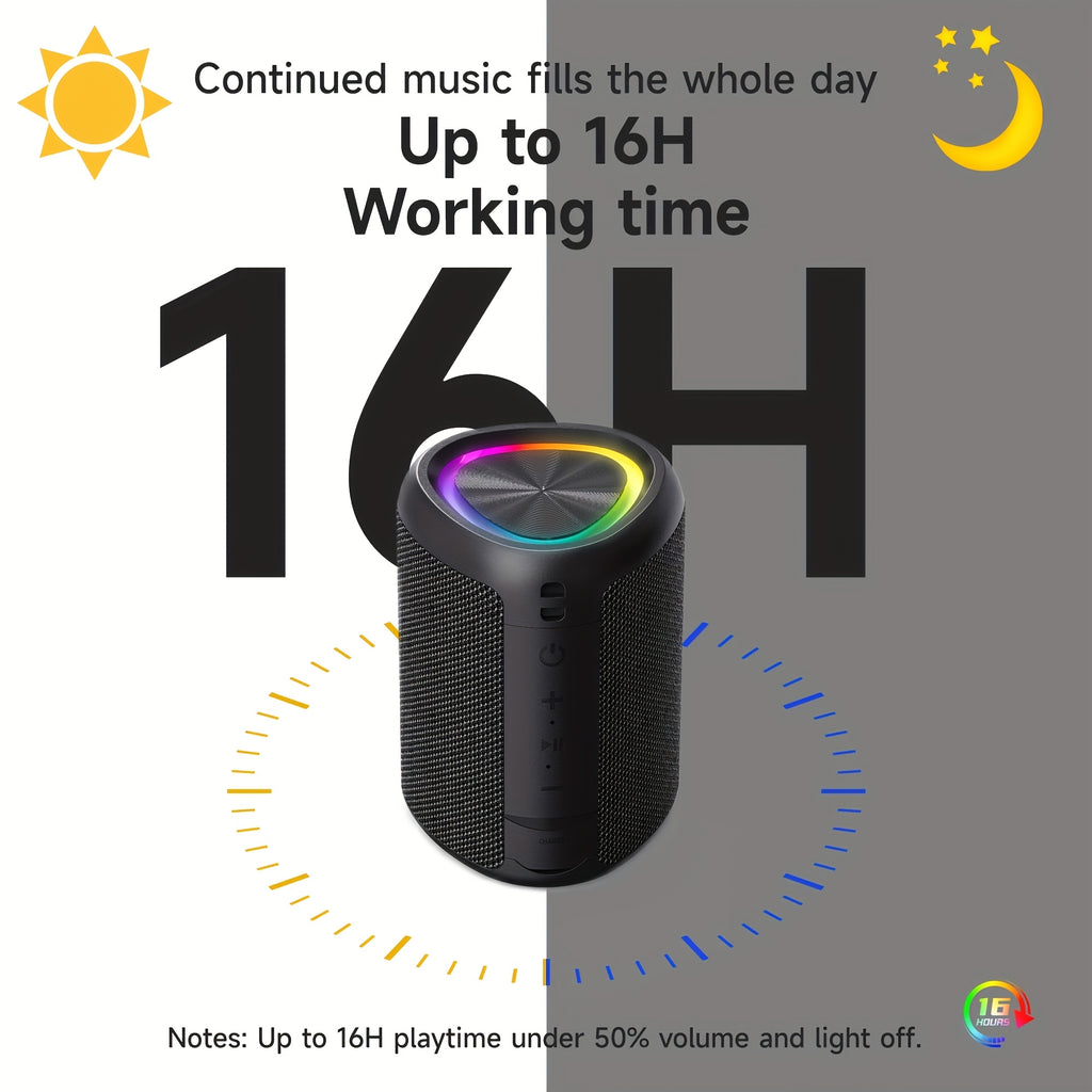 Portable Wireless Speaker Outdoor Speakers with Lights, Powerful Crystal Clear Sound, All Day Playtime, AUX&TF-Card Input, BT 5.3, TWS Paring Speaker, Small Wireless Speaker for Outdoor, Gift Ideas