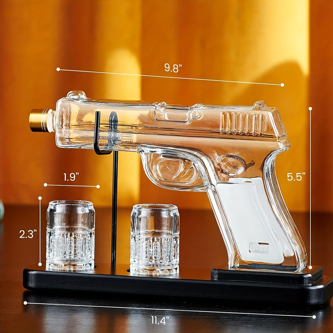 Pistol Whiskey Decanter Set with 2 Shot Glasses – Cool Gun-Shaped Liquor Dispenser for Home Bar, Unique Birthday Anniversary Father's Day Gift for Him, Husband, Men Who Have Everything