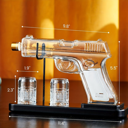 Pistol Whiskey Decanter Set with 2 Shot Glasses – Cool Gun-Shaped Liquor Dispenser for Home Bar, Unique Birthday Anniversary Father's Day Gift for Him, Husband, Men Who Have Everything