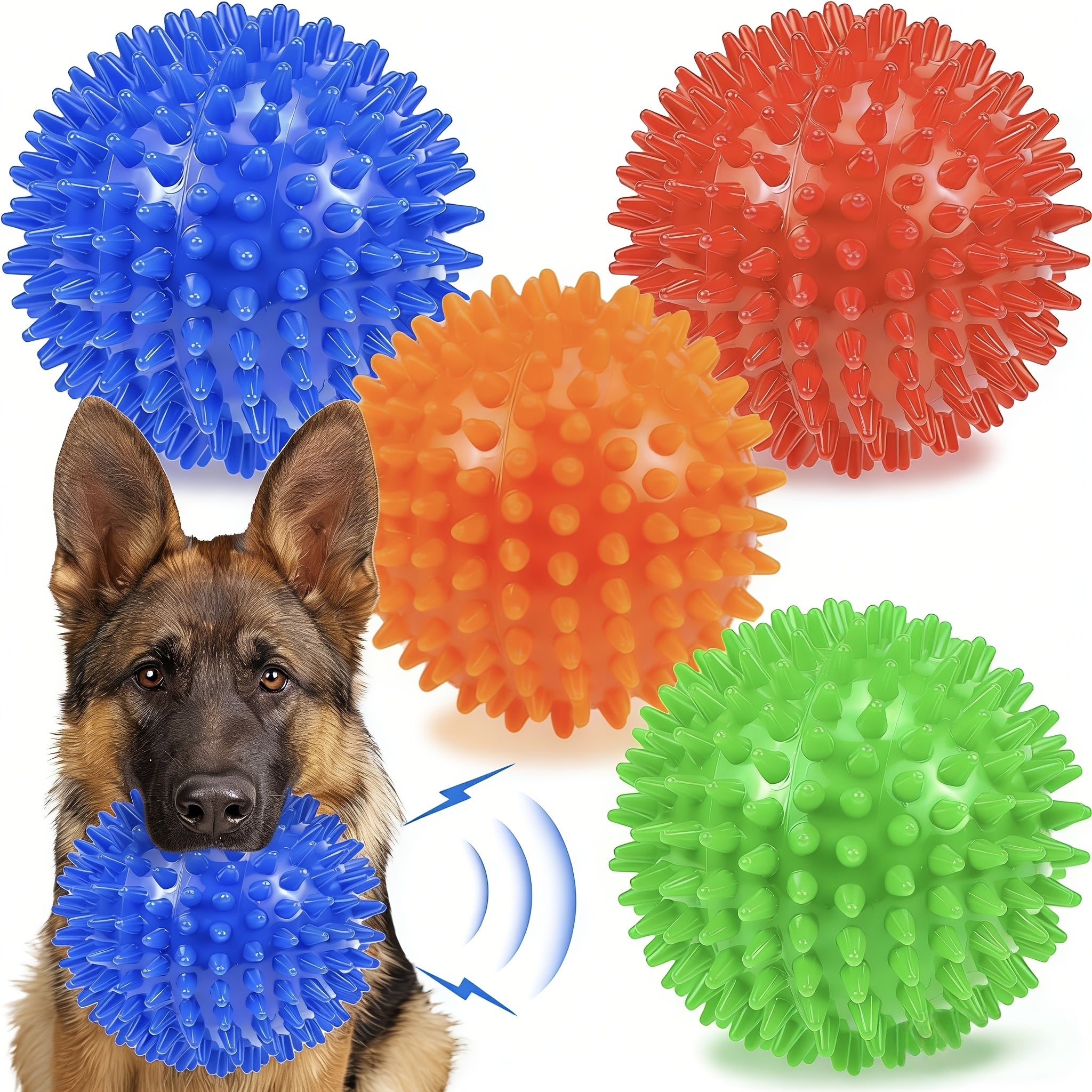 Squeaky Spikey Dog Toy Balls 4/6 Pack – BPA-Free Puppy Chew Toys for Teething, Durable Interactive Fetch Balls for Small, Medium & Large Dogs