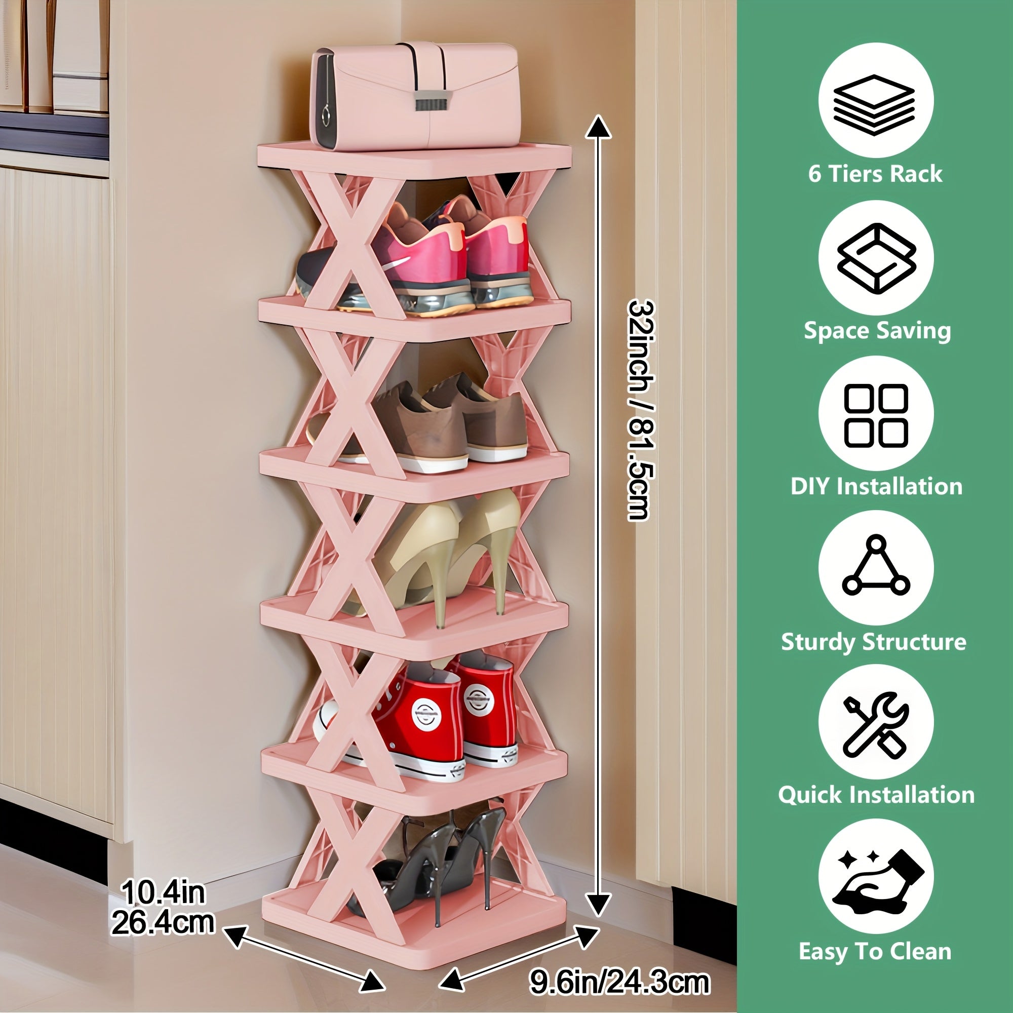 Foldable Shoe Rack – 6 or 9 Tier, Space-Saving Corner Organizer for Entryway & Closet