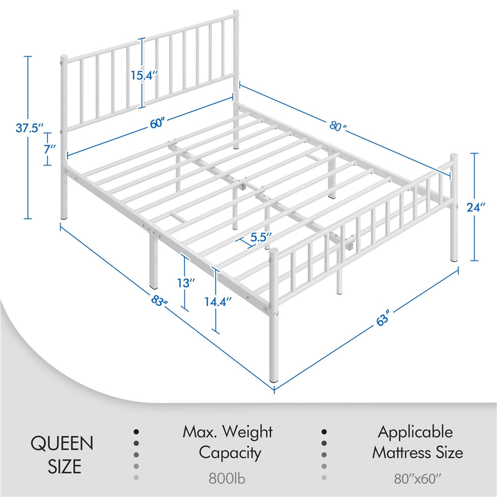 Metal Platform Bed Frame Vertical Bar Headboard Minimalist Farmhouse Metal Bed Foundation with Underbed Storage Twin Full Queen Size for Guest Room Loft Condo Apartment Bedroom Canada