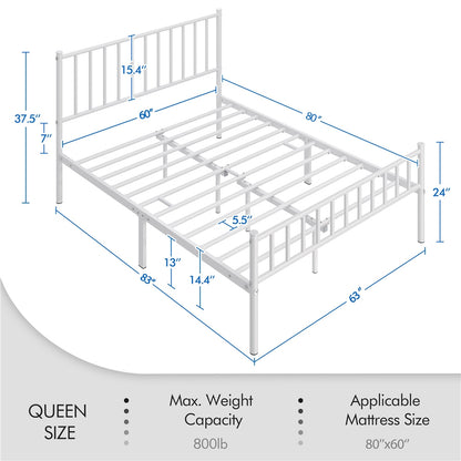 Metal Platform Bed Frame Vertical Bar Headboard Minimalist Farmhouse Metal Bed Foundation with Underbed Storage Twin Full Queen Size for Guest Room Loft Condo Apartment Bedroom Canada