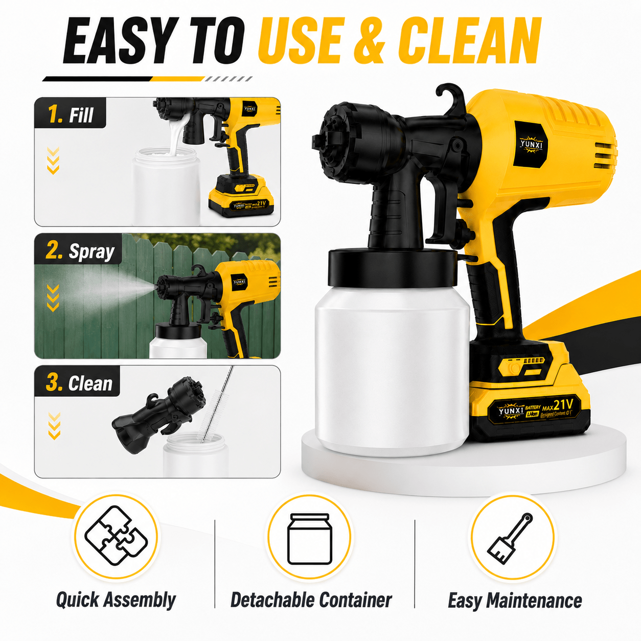 Cordless Paint Sprayer with Rechargeable Battery, High-Pressure Electric Spray Gun for Furniture, Cabinets, Fences, Walls & Doors, Variable Flow DIY Paint Sprayer for Home Renovation