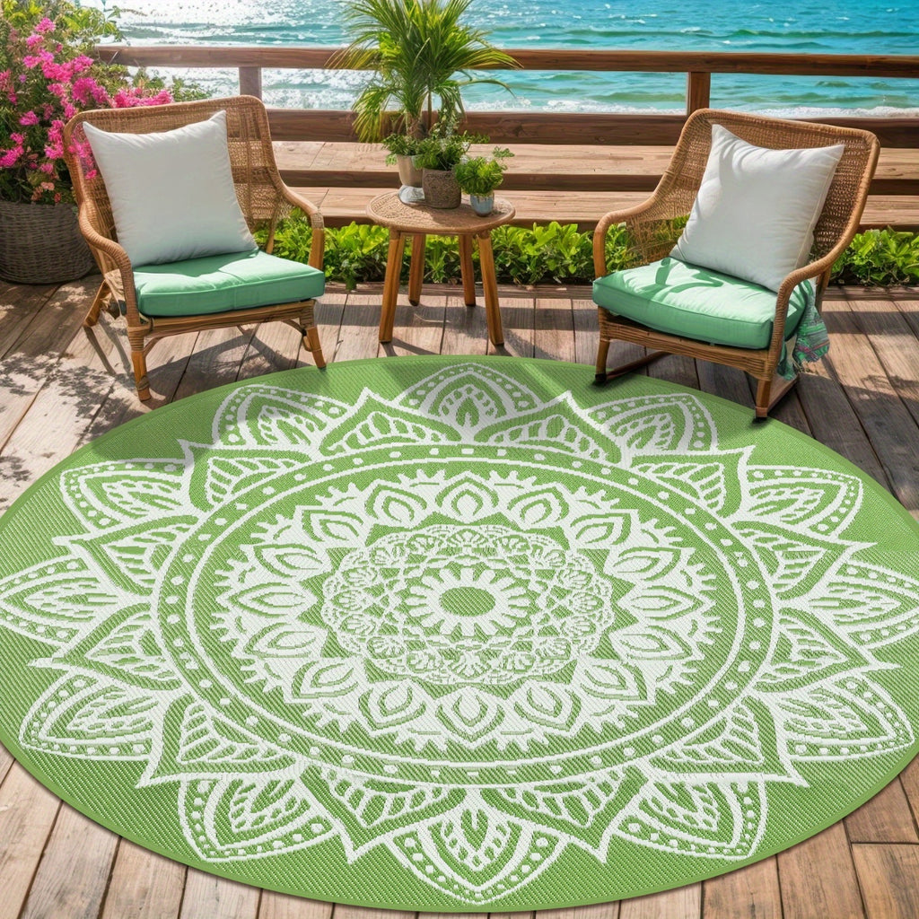 1pc Round Outdoor Rug, Boho Outdoor Carpet Patio Rugs Outdoor Circle Rug Reversible Outdoor Patio Rug Lightweight Portable Outdoor Area Rug For Patio Balcony Camping