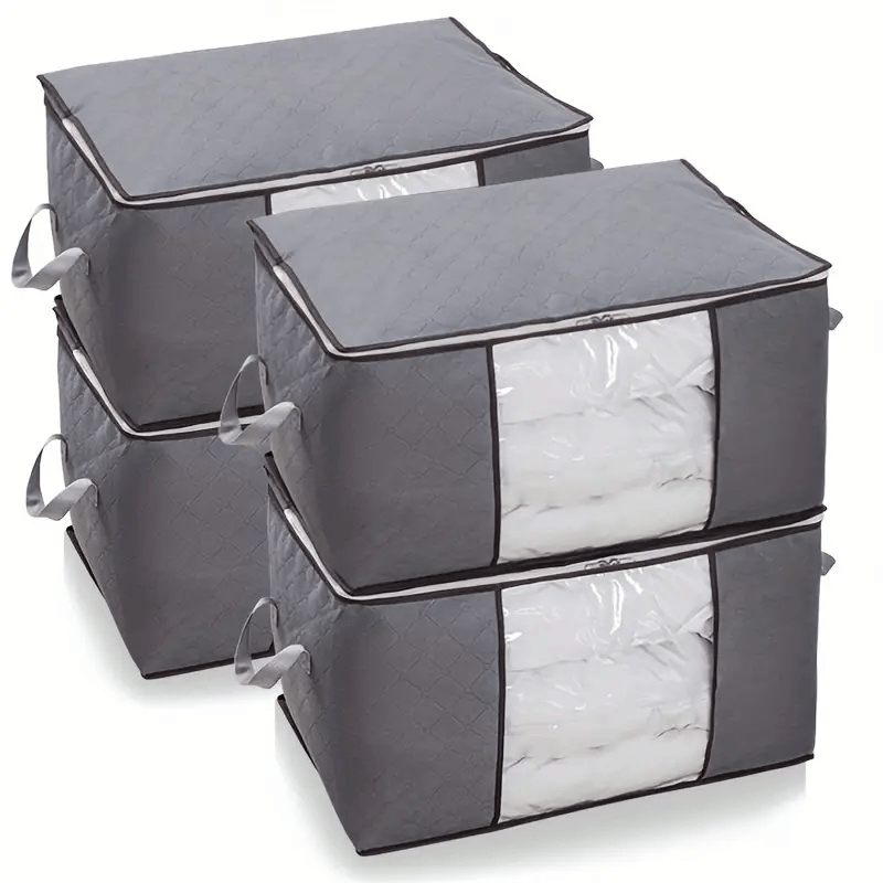 Large Storage Bags for Bedding Blankets & Pillows 2/4/6pcs with Zipper Lid – Extra Large Polypropylene Clothes Organizer Bags with Reinforced Handles, No Vacuum Needed | Grey | ShopVora CA