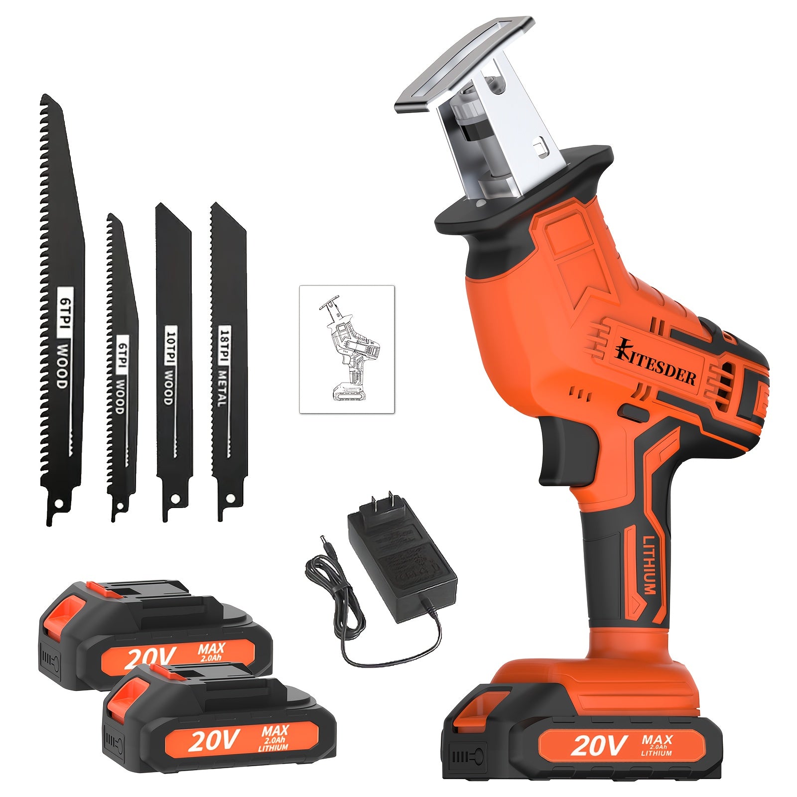 Reciprocating Saw with Battery 20V Cordless – Lightweight Handheld Power Saw for Cutting Metal, Wood, Plastic Pipes & Branches | Variable Speed, Multi-Purpose for Home Renovation & Outdoor Use