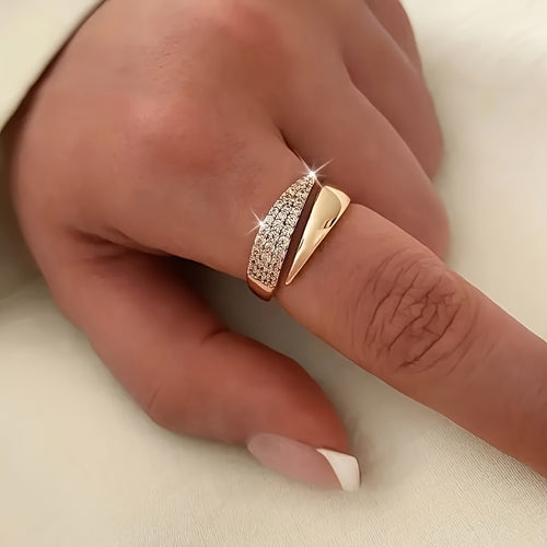 Geometric Open-Ended Ring for Women with Synthetic Diamond – Adjustable Stackable Statement Ring for Everyday Wear & Special Events | ShopVora CA