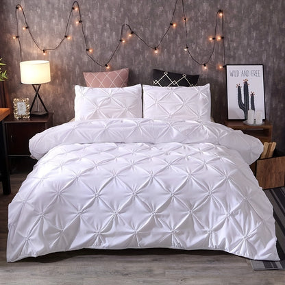 Pinch Pleat Tufted Duvet Cover Set 2/3pcs White – Geometric Comforter Cover with Pillow Shams, Soft All-Season Bedding for Bedroom Decor, Twin Full Queen King