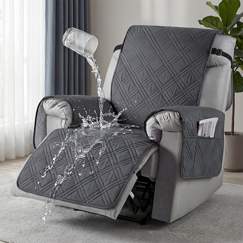 1pc High Quality Recliner Cover Sofa Cover, Quilted Sofa Recliner Cover with Pockets And Elastic Straps, Pet Scratch-Resistant Sofa Pad, Housse De Fauteuil Inclinable, Washable Furniture Protective Cover, Easy to Install, Mother's Day Home Decor.