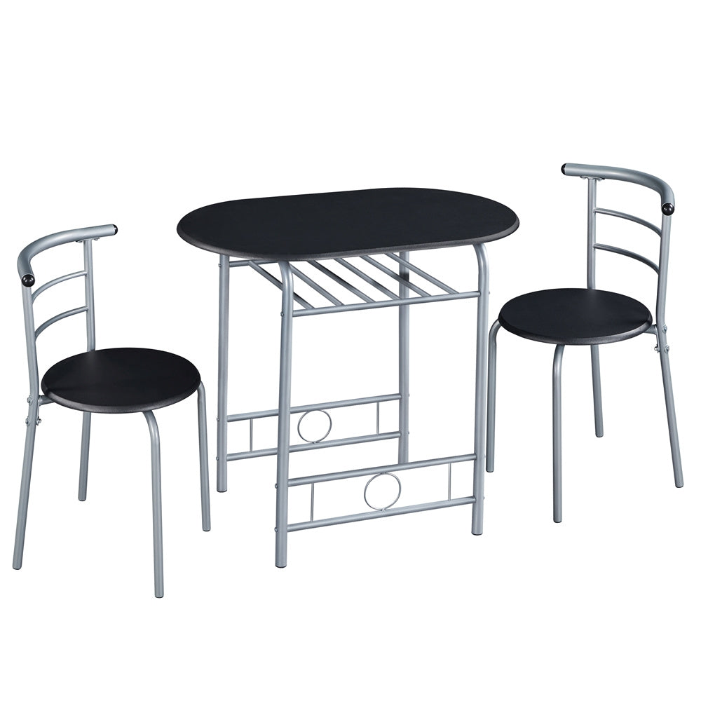3-Piece Round Dining Table Set for 2 – Space Saving Kitchen Table & Chairs with Steel Legs, Storage Rack | Modern Compact Dining Set for Apartments, Dorm Rooms & Breakfast Nooks