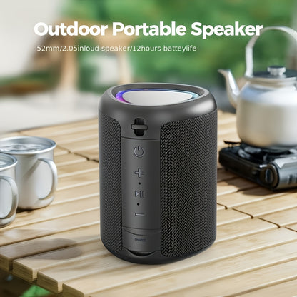 Portable Wireless Outdoor Speaker with Lights – Bluetooth 5.3, Crystal Clear Sound, All-Day Playtime, TWS Pairing, AUX & TF Card Input, Small Compact Speaker for Camping, Hiking & Travel
