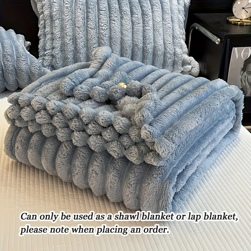 Faux Rabbit Hair Reversible Thermal Blanket – Thickened Soft Plush, All-Season Nap Blanket for Bed Sofa Office & Camping, Throw to King Size – White, Dark Gray, Pink & Blue