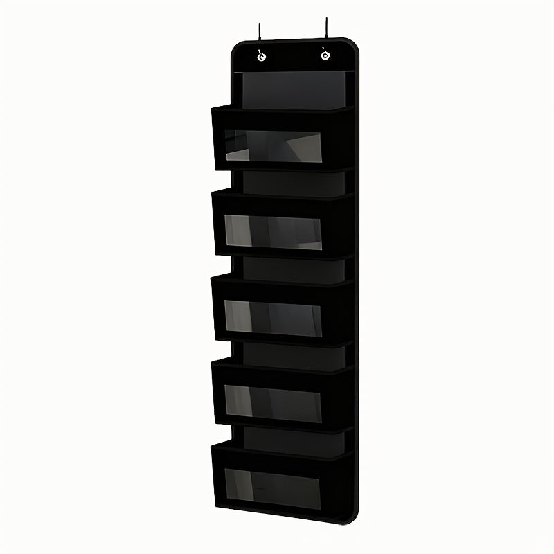 Over the Door Organizer 3/5-Tier – 44 lb Anti-Tilt Hanging Door Storage with 5 Large Pockets, No Drilling, Space-Saving for Bedroom Bathroom Pantry & Kitchen – Grey & Black