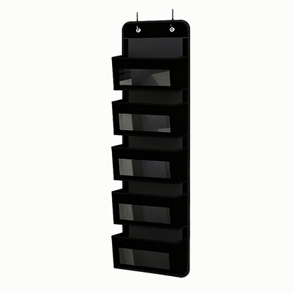 Over the Door Organizer 3/5-Tier – 44 lb Anti-Tilt Hanging Door Storage with 5 Large Pockets, No Drilling, Space-Saving for Bedroom Bathroom Pantry & Kitchen – Grey & Black