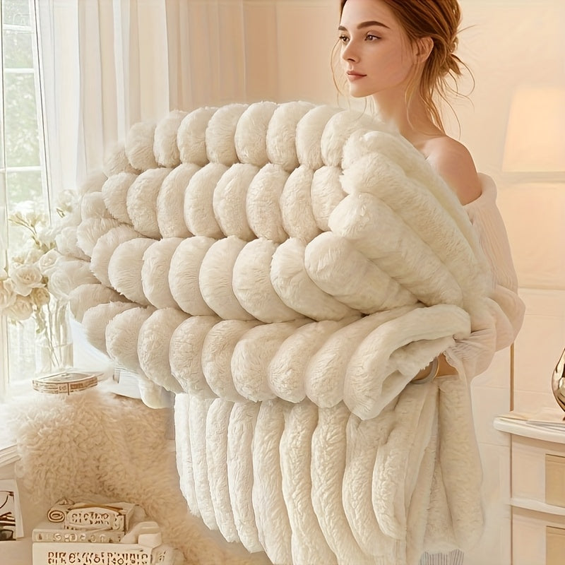 Faux Rabbit Hair Reversible Thermal Blanket – Thickened Soft Plush, All-Season Nap Blanket for Bed Sofa Office & Camping, Throw to King Size – White, Dark Gray, Pink & Blue
