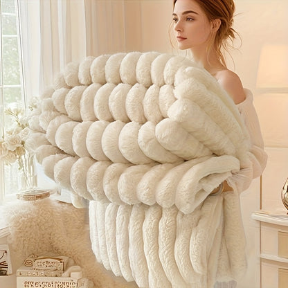 Faux Rabbit Hair Reversible Thermal Blanket – Thickened Soft Plush, All-Season Nap Blanket for Bed Sofa Office & Camping, Throw to King Size – White, Dark Gray, Pink & Blue