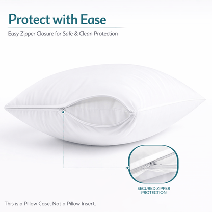 4-Pack Waterproof Zippered Pillow Protectors – Soft Noiseless Microfiber Pillow Encasements, Breathable & Machine Washable, Protects Against Dust, Dirt & Moisture – Queen & Standard Size