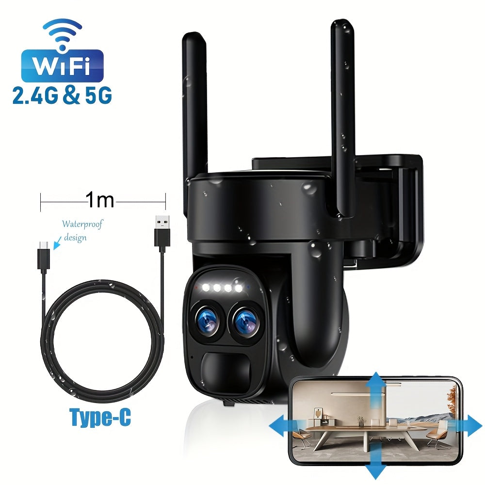 1296P Solar Outdoor Security Camera Dual Lens 5GHz WiFi, 355° PTZ Auto Human Tracking, Color Night Vision, Spotlight Alarm & Bluetooth — 1pc or 2pcs Canada