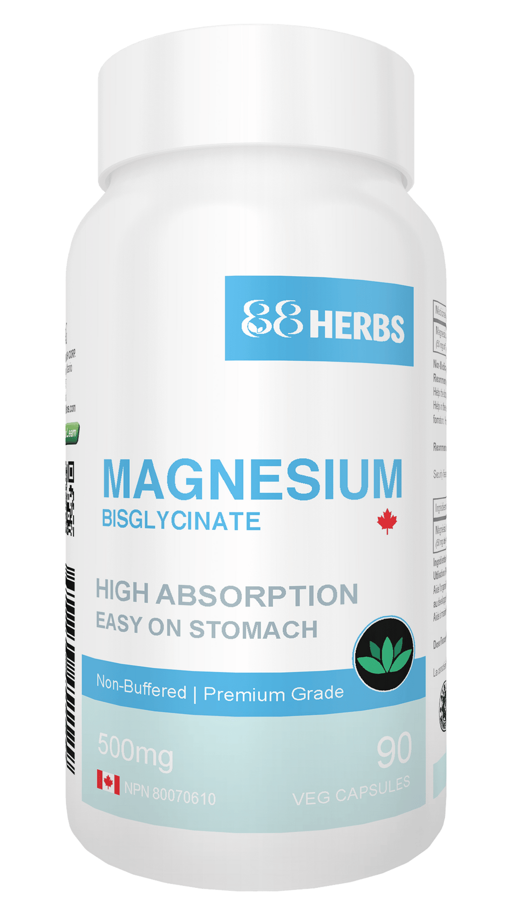 Magnesium Bisglycinate – Highest Absorption – Premium Grade – No Fillers – Non Buffered – 90 Veg Caps – 500mg Magnesium Bisglycinate per cap (50mg Elemental Magnesium)