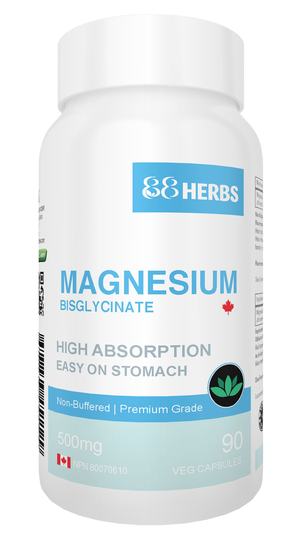 Magnesium Bisglycinate – Highest Absorption – Premium Grade – No Fillers – Non Buffered – 90 Veg Caps – 500mg Magnesium Bisglycinate per cap (50mg Elemental Magnesium)