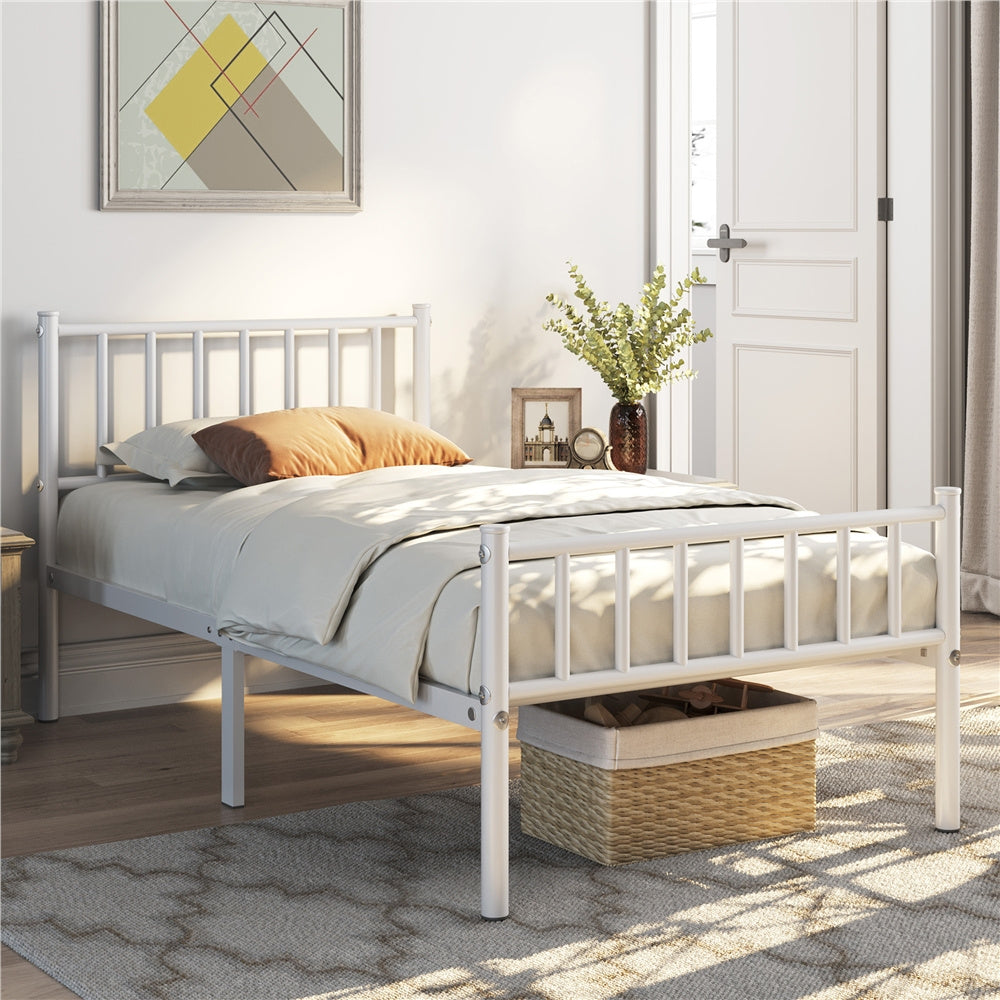 Metal Platform Bed Frame Vertical Bar Headboard Minimalist Farmhouse Metal Bed Foundation with Underbed Storage Twin Full Queen Size for Guest Room Loft Condo Apartment Bedroom Canada
