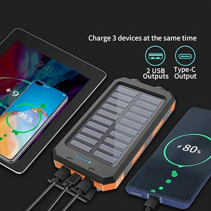 Solar Power Bank 10000mAh with LED Flashlight & Compass Dual USB + USB-C Outdoor Camping Emergency Backup Battery Compatible with iPhone Samsung iPad - Canada