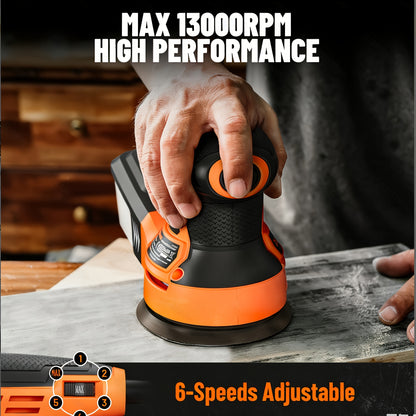 Random Orbital Sander 3A 13000RPM – 6 Variable Speeds, 12pcs Sandpapers, 5in Pad, Dust Collection, Electric Sander for Wood Metal PVC Woodworking Canada