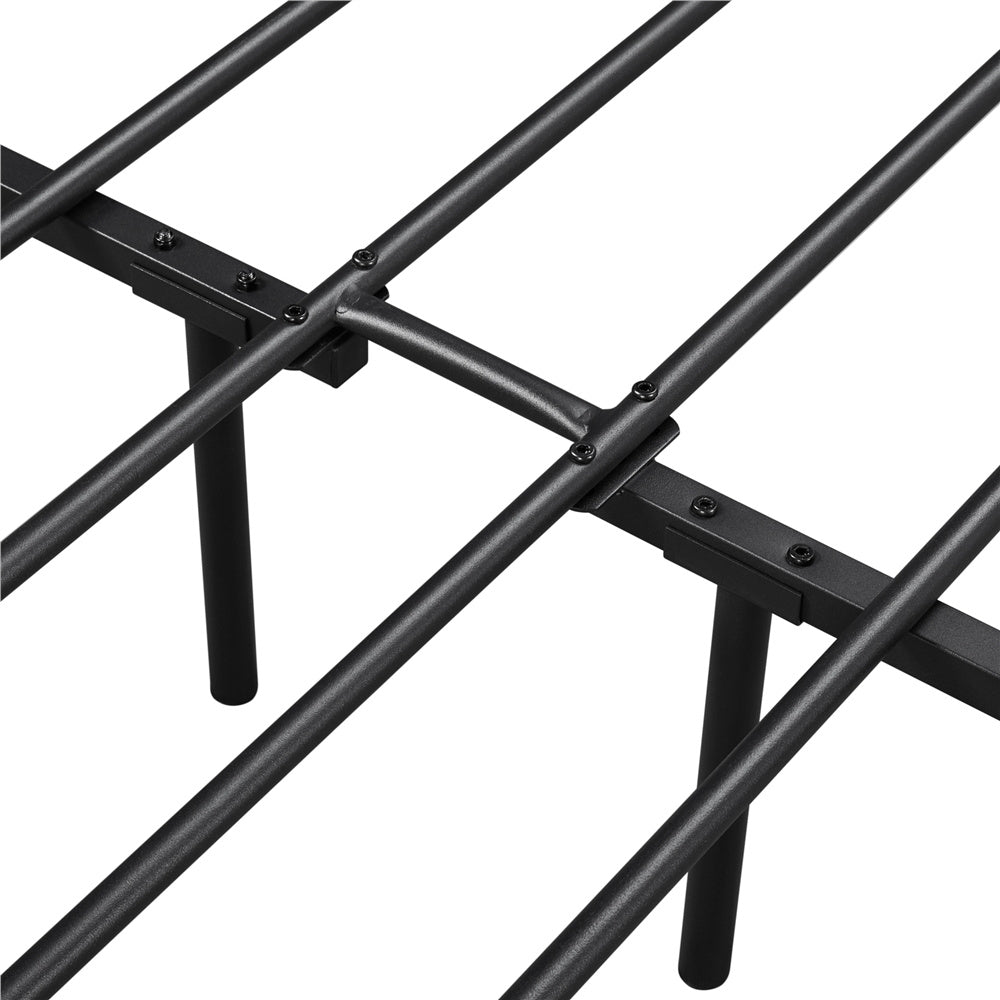 ALDEN DESIGN Bed Frame, Metal Platform Bed Frame, Minimalist Metal Platform Bed with Arrow Design Headboard and Footboard, metal bed foundation, Underbed Storage for Luggage, Shoes, Bags, No Box Spring Needed, White/Black, Twin/Full/Queen Size