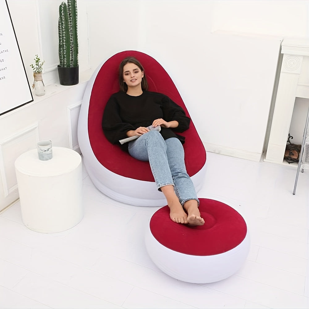 Inflatable Recliner Chair with Round Stool and Pump for Indoor Living Room Bedroom Outdoor Camping Picnic Beach Travel Lounge - Canada
