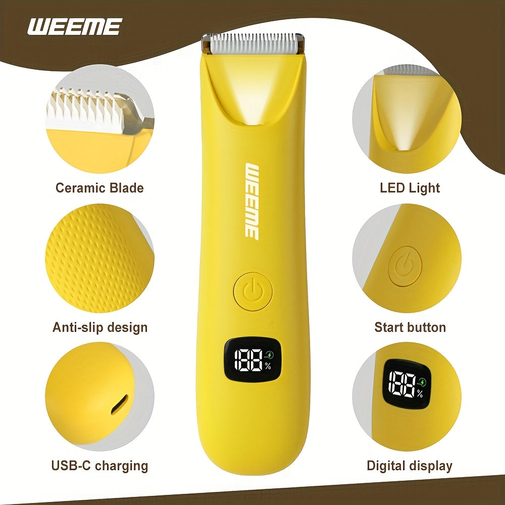 WEEME Precision LED Bikini & Body Trimmer For Men & Women - Painless Hair Removal, Skin-Friendly, USB Rechargeable, Lithium Battery, LCD Display, Perfect Father'S Day Gift For Him, Precision Trimmer| Gentle Epilator|Painless Removal